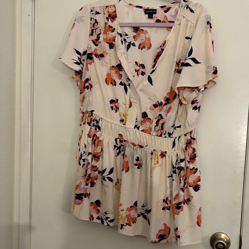 Torrid Floral Blouse with Pink and Orange Hues